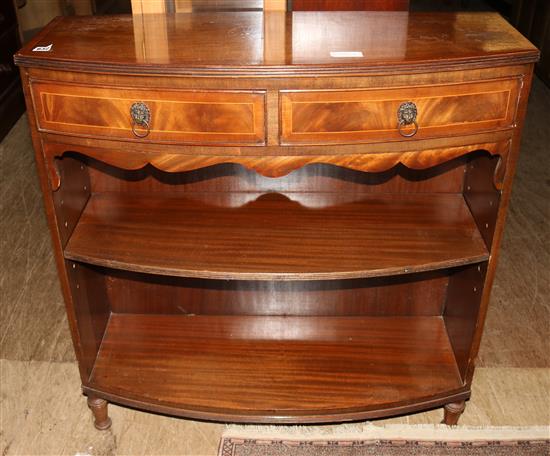 Small inlaid mahogany bow front open bookcase